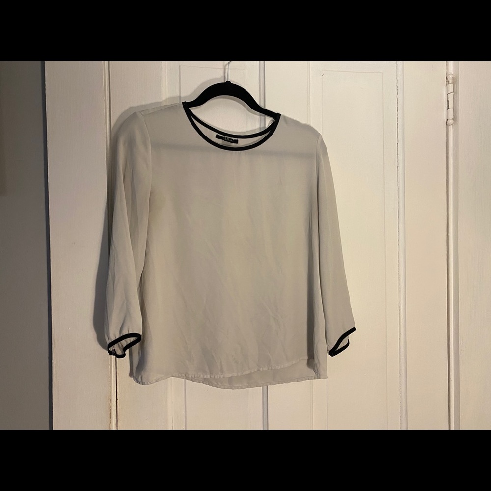 FOREVER 21 - White Sheer Blouse w/ Black Neckline